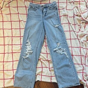 Women's BKE Billie Light Blue Distressed Jeans - high rise, slim fit, wide leg